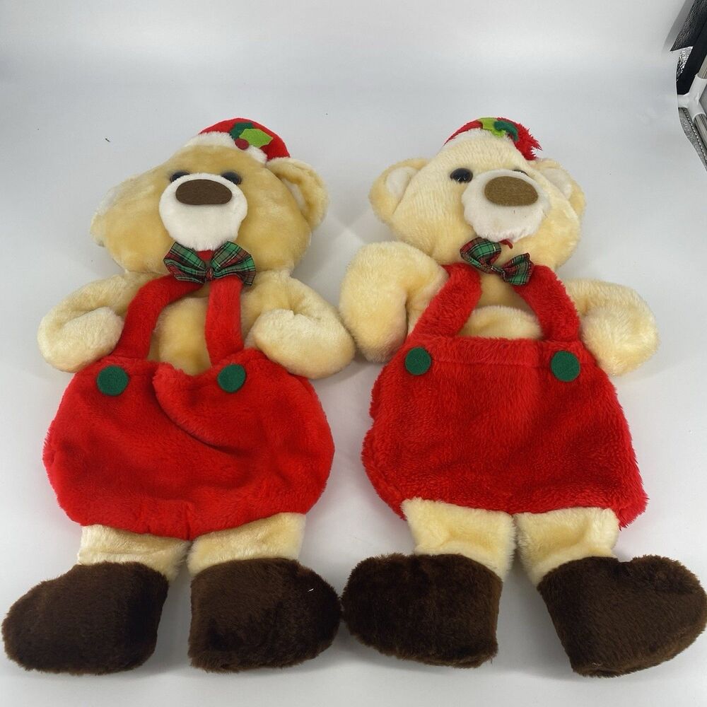 Set of 2 Vintage Santa’s Best Rennoc Teddy Bear Plush Christmas Stockings Taiwan